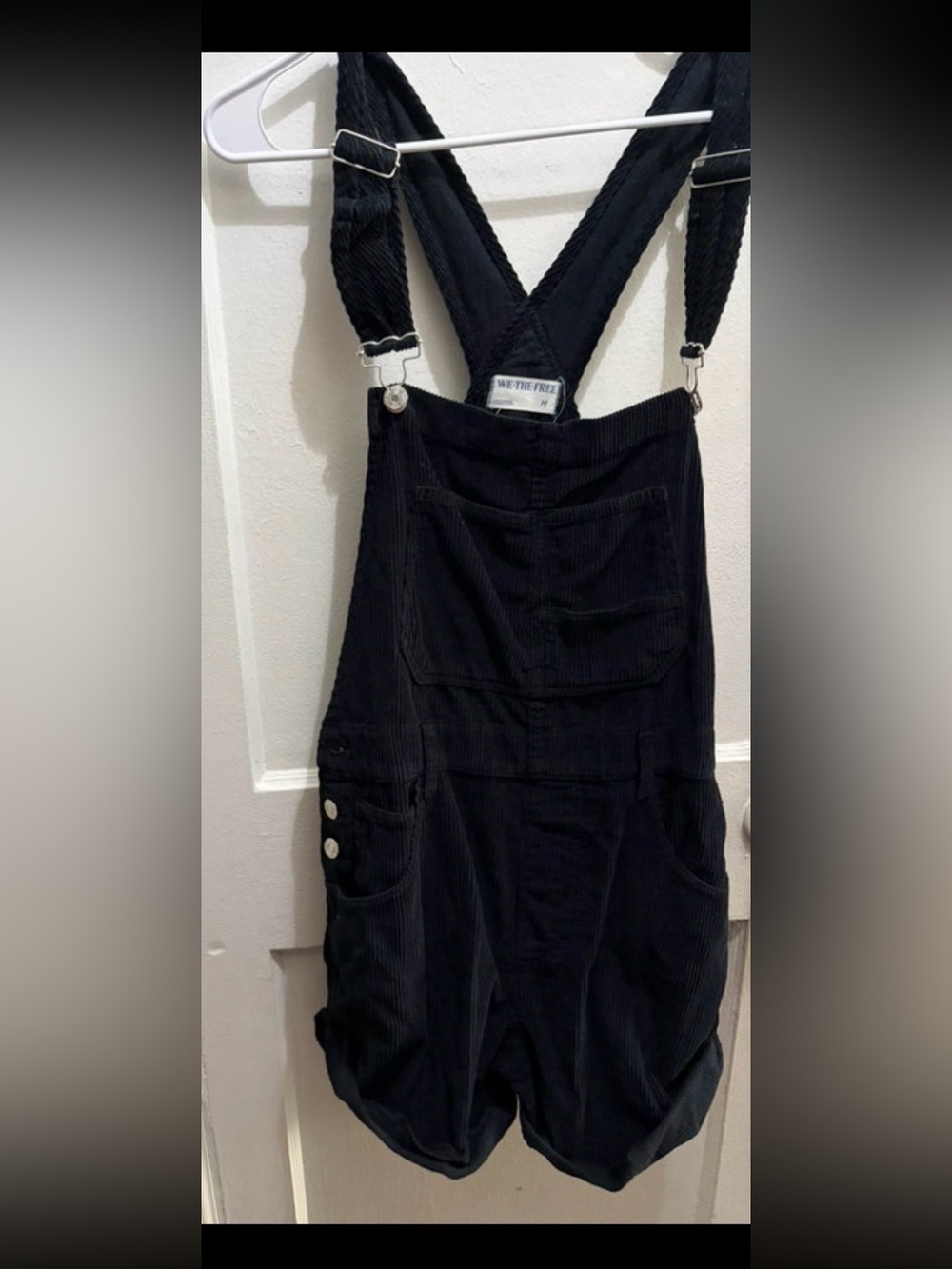 We The Free Black Corduroy Short Overalls